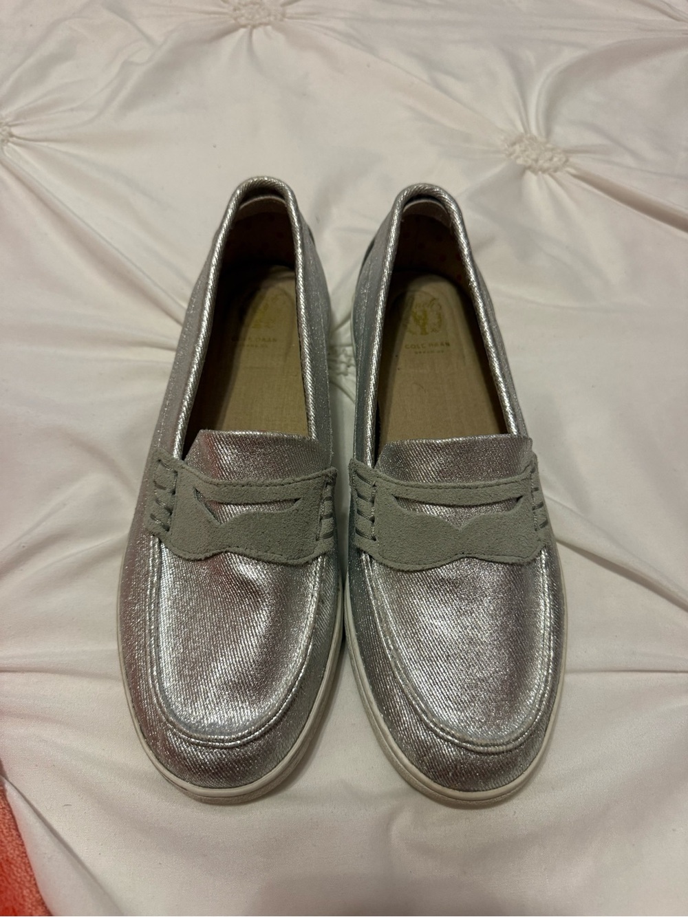 Cole Haan Metallic Silver Penny Loafers